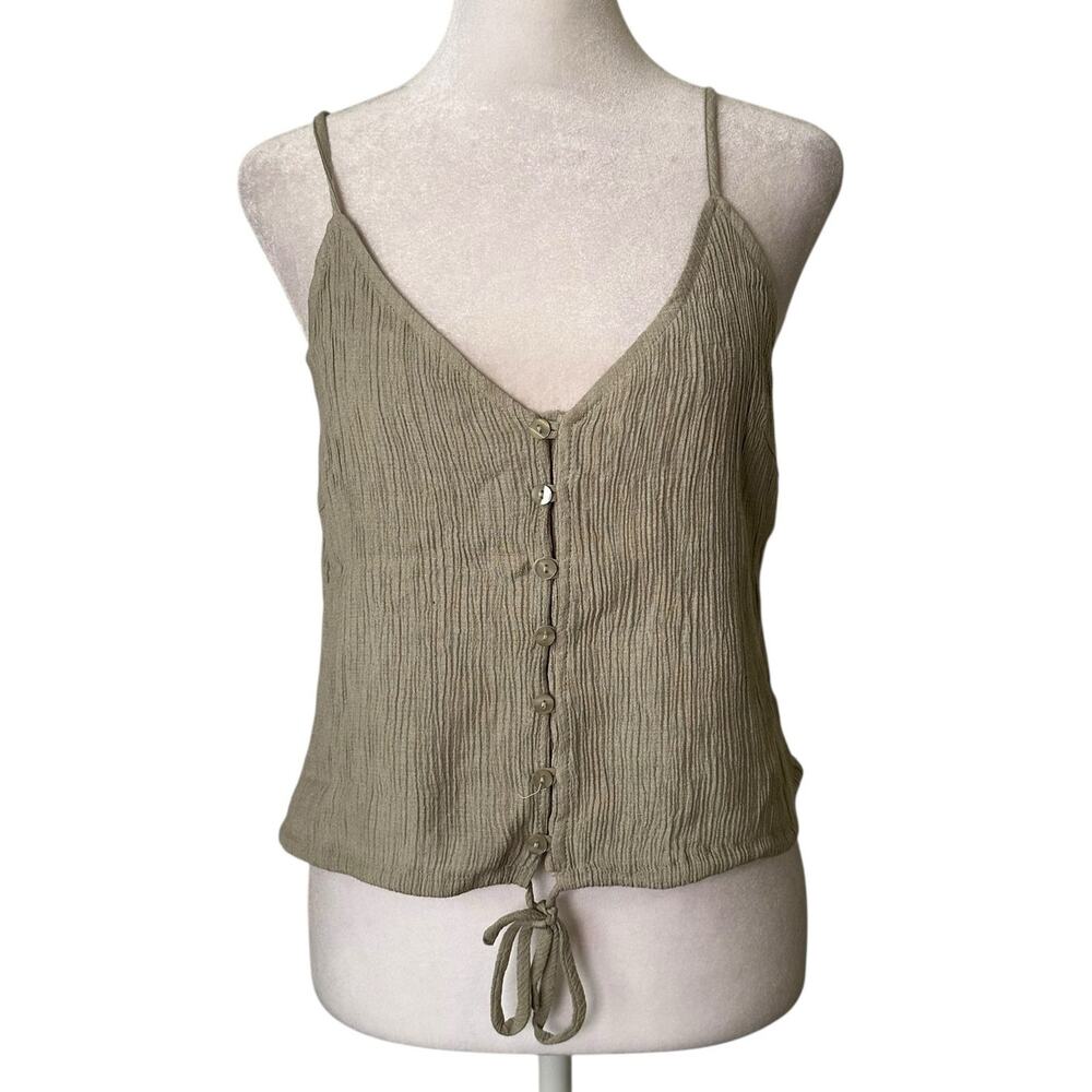 Lulus light sage green sleeveless button front crop tank top size M